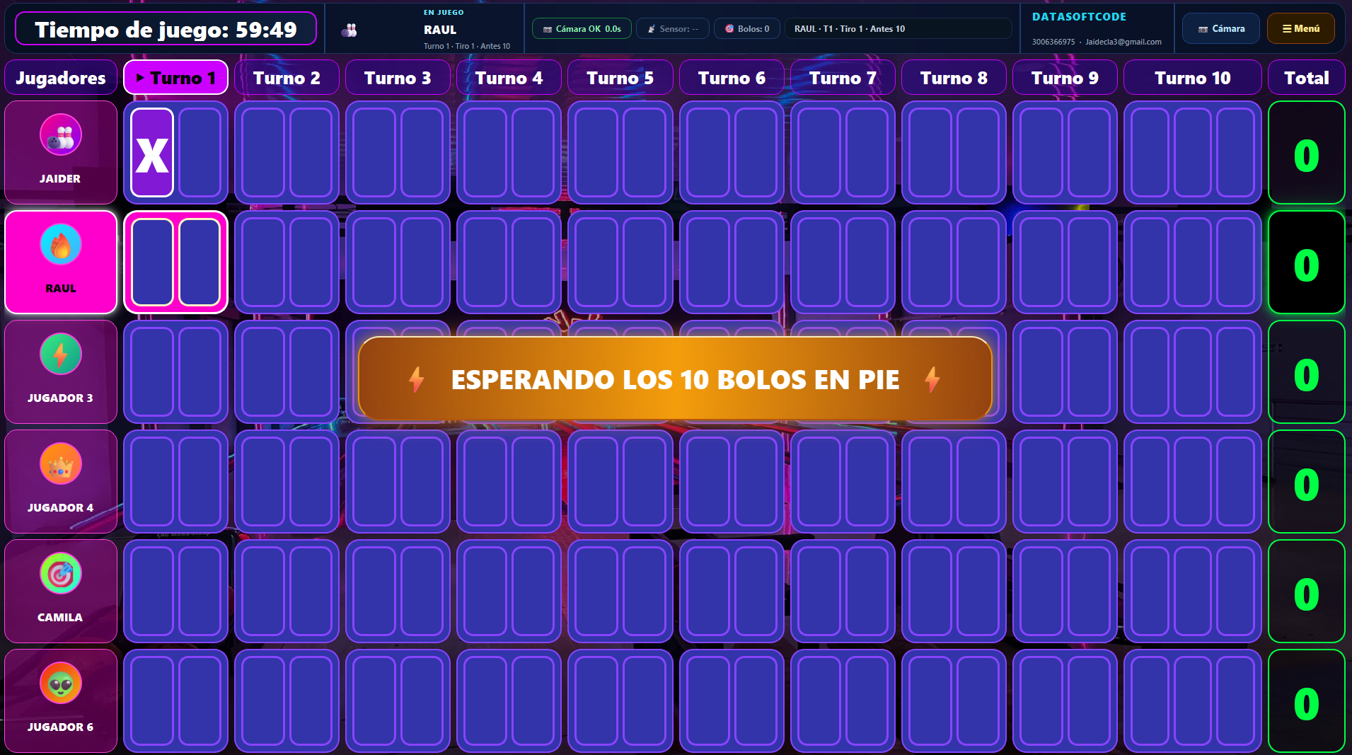 Zona de bolos y detecci&oacute;n en funcionamiento